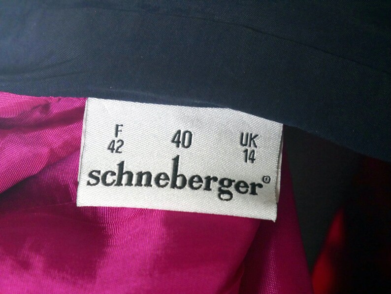 German Vintage Floral Geometric Cerise Pink Red Blue Purple Green Knee-Length Dress w Gold Buttons Size 10 US 90s Abstract Dress 14 UK