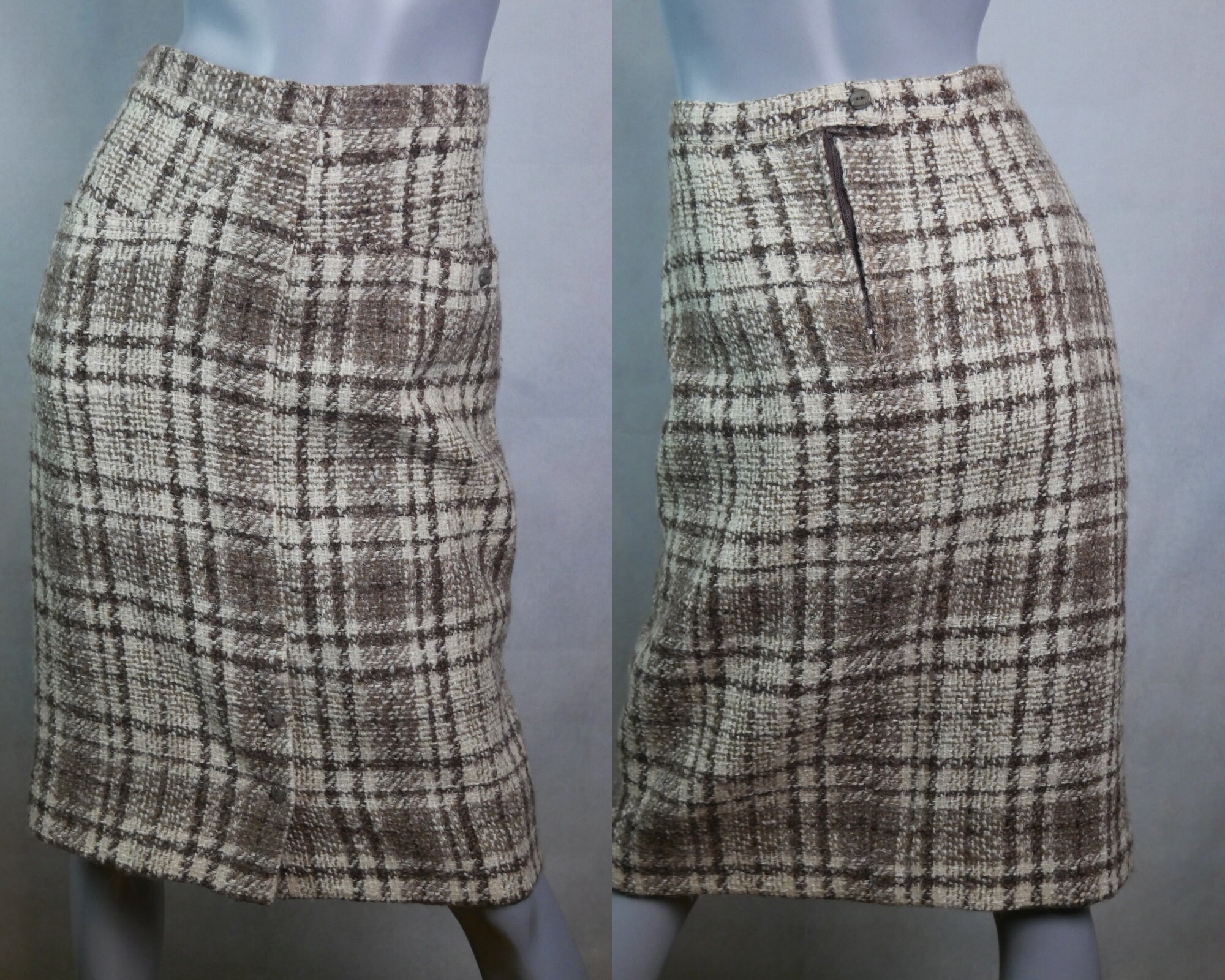 80s Skirt Italian Vintage Light Brown & Cream Wool Mohair 