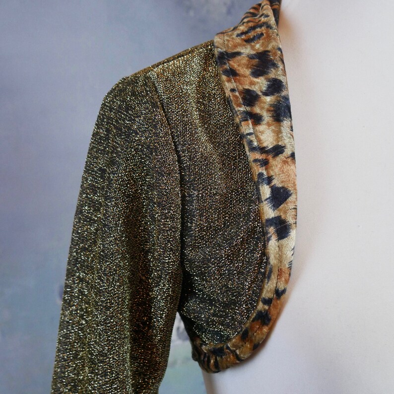 Metallic Gold Shrug With Leopard Print Velvet Shawl Collar and Etsy