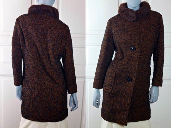 Swedish Vintage 1960s Coat, Burnt Orange Black Woo