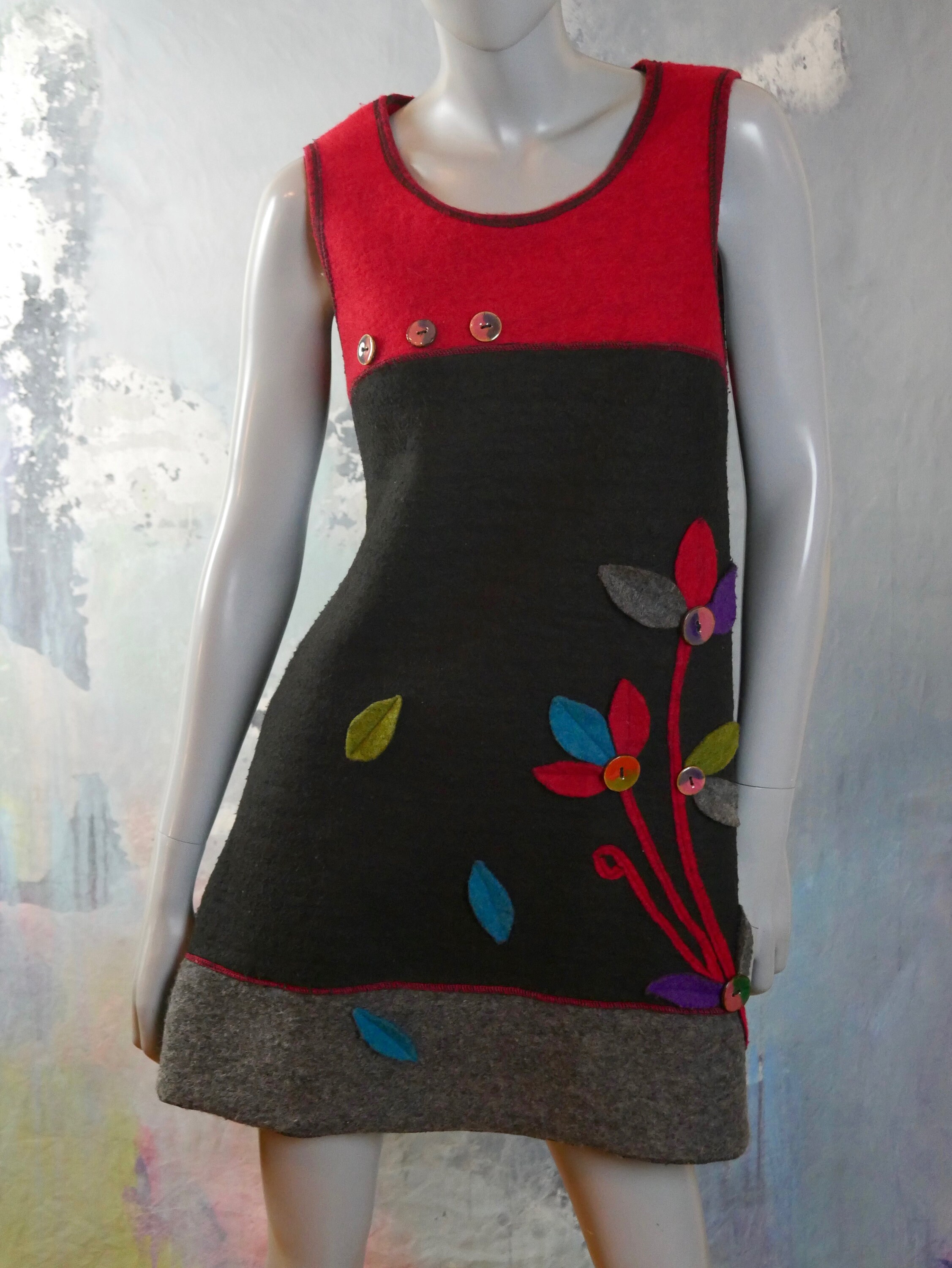 Sleeveless Mini Dress French Vintage Wool Felt Red Black & | Etsy