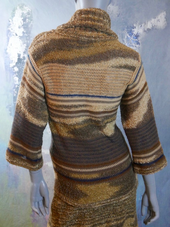 70s Dress Set, Tan & Brown Bouclé Swedish Knit Co… - image 5