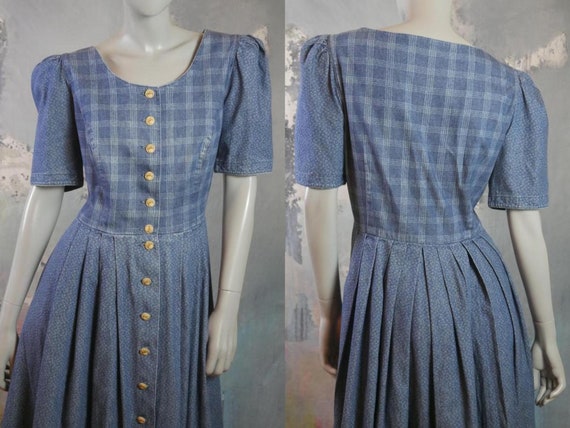 Indigo Blue Prairie Dress w Short Puff Sleeves, Ge