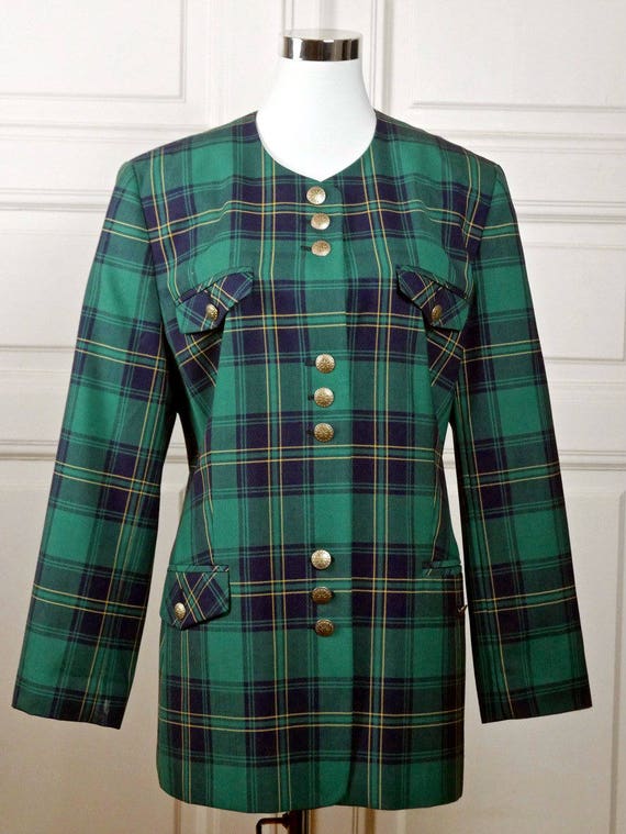 Navy plaid shop blazer womens