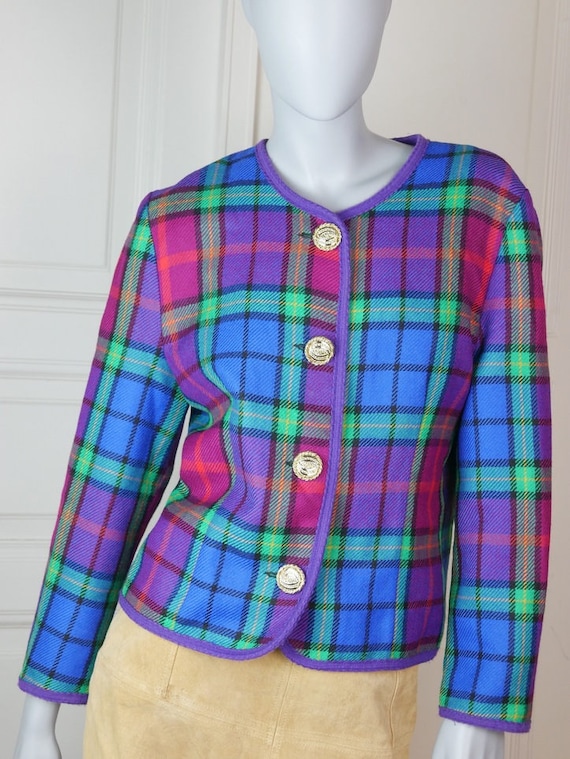 Finnish Vintage Plaid Wool Blazer Women's, 1980s P