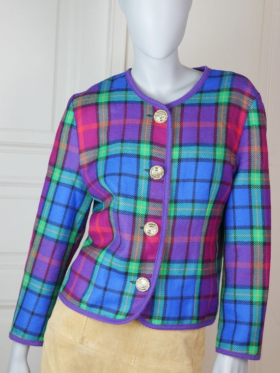 Finnish Vintage Plaid Wool Blazer Women's, 1980s … - image 1