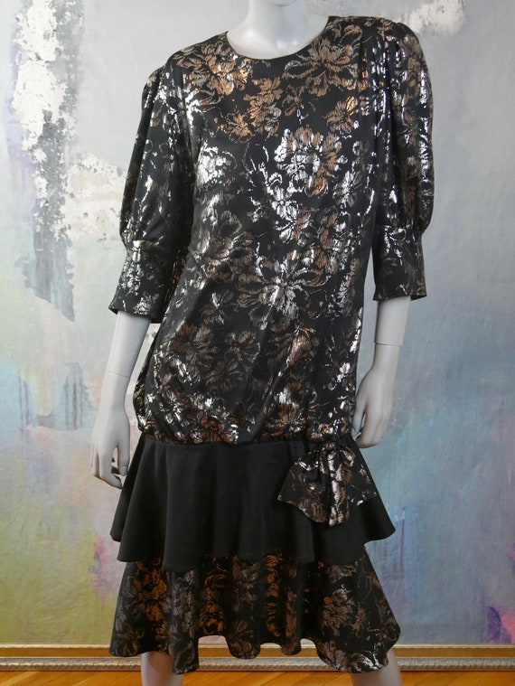 1980s Black and Silver Metallic Dress, European V… - image 9