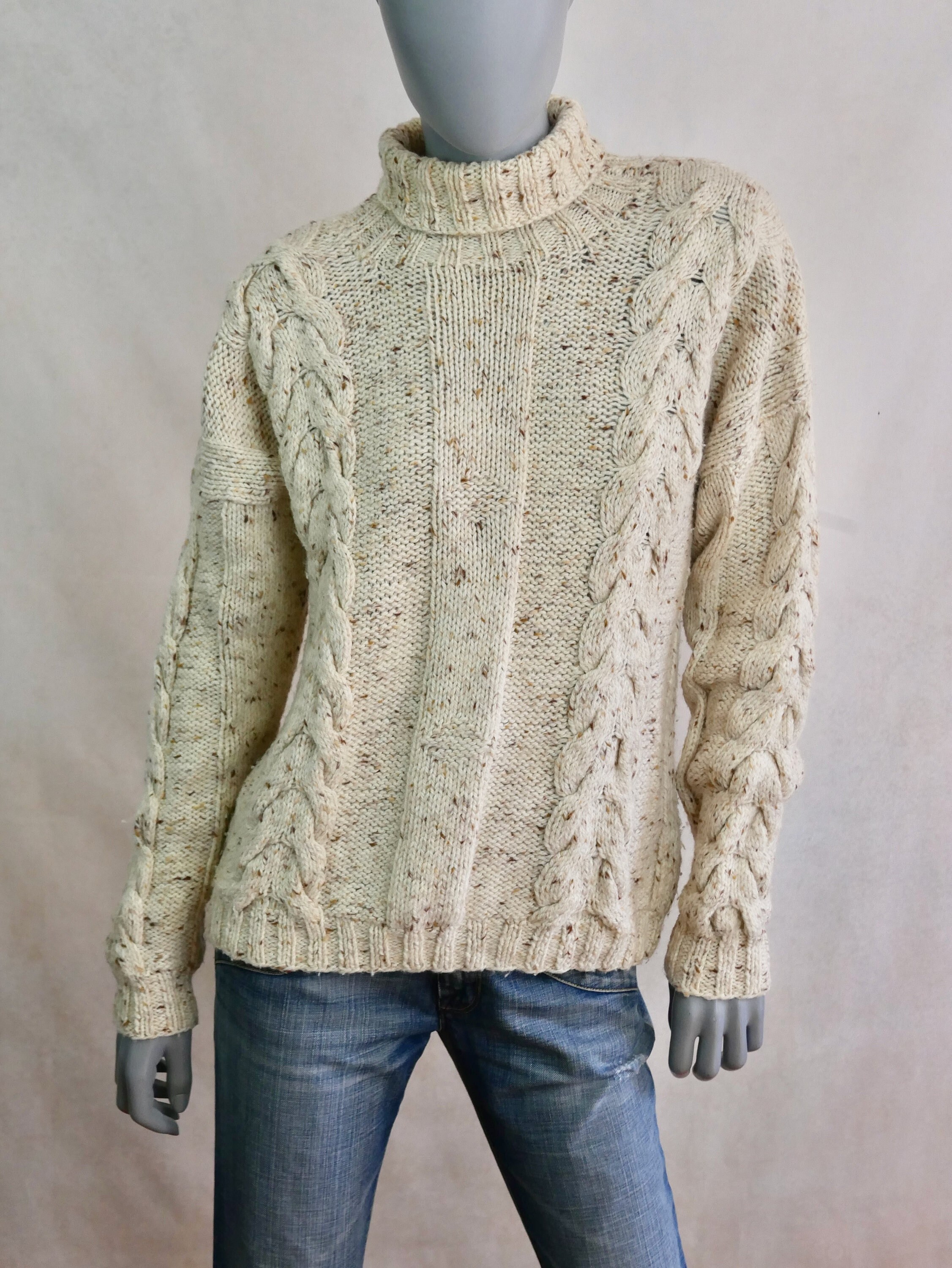 Cable Knit Turtleneck Sweater Creamy Off-white Cotton Knit - Etsy Canada