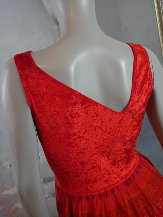 1990s Gypsy Dress, Burnt Orange Velvet Asymmetrical V… Gem