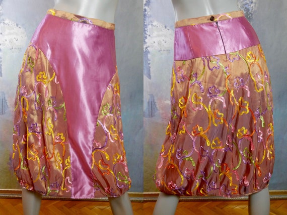 Tulip Skirt, 1990s European Vintage Fuchsia Pink … - image 1
