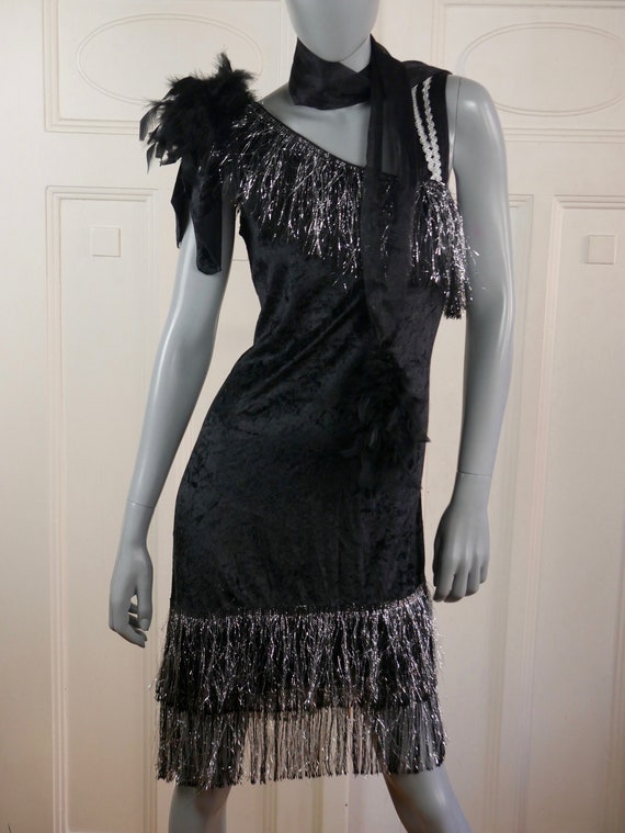 Flapper Dress, European Vintage Black Velvet with… - image 7