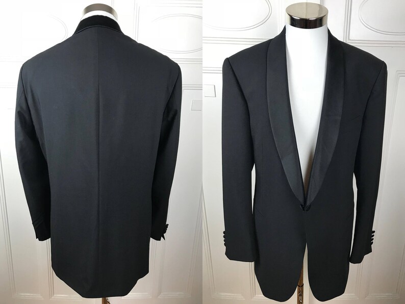 Black Dinner Jacket: Size 44 German Vintage Tuxedo Jacket Black Single-Breasted Silk Shawl Collar European Smoking Jacket USUK