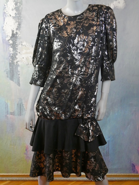 1980s Black and Silver Metallic Dress, European V… - image 2