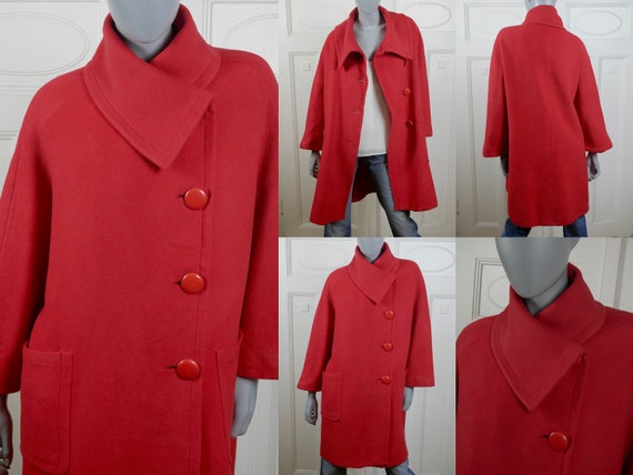 Mohair Coat Elegant Louis Féraud French Vintage Red Wool 