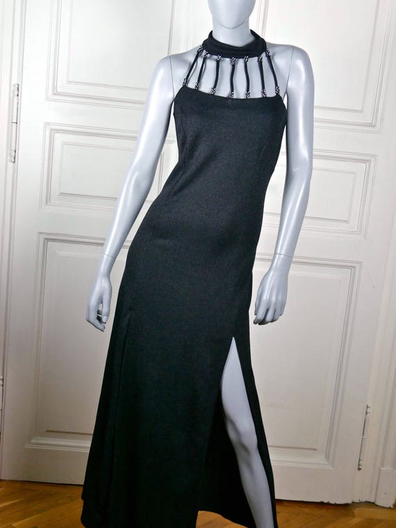 European Vintage Evening Dress, Black Silver Slee… - image 2