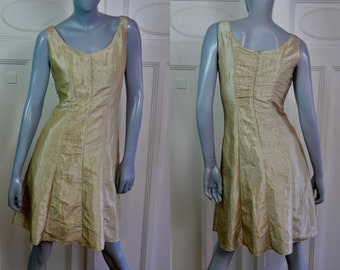 Gold Sleeveless Dress, 90s European Vintage Womenswear, Size 8 USA, 12 UK