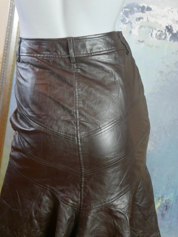 Brown Leather Skirt, 1990s Vintage Soft Lambskin … - image 5