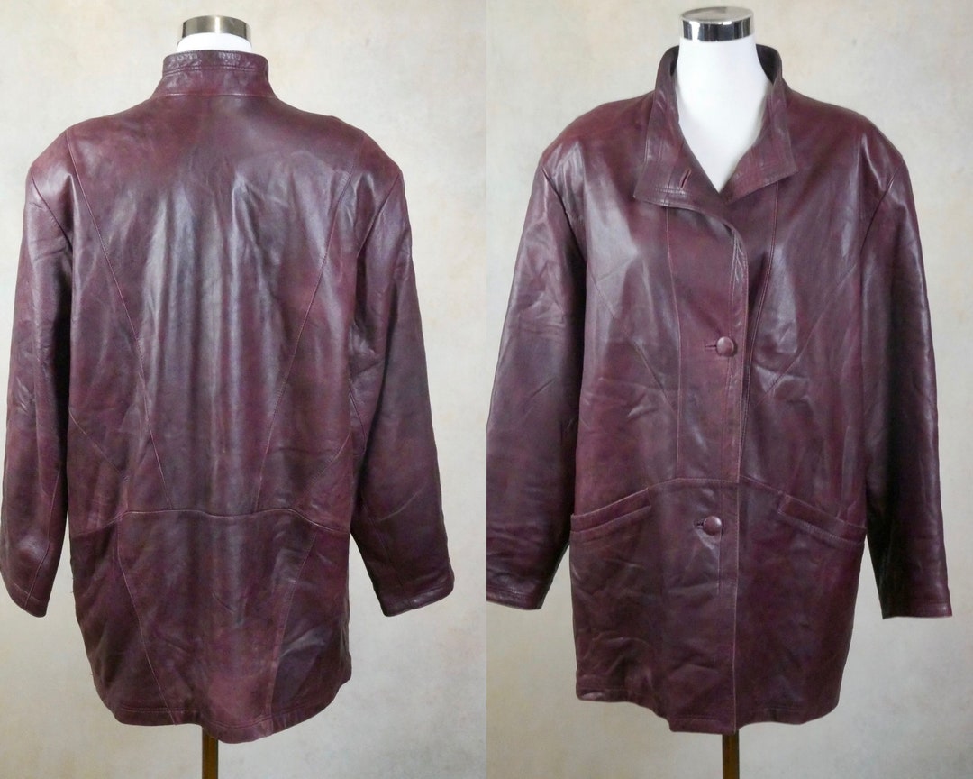 1980s Leather Jacket European Vintage Burgundy Coat Size - Etsy
