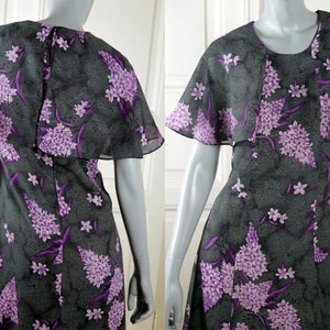 1970s Floral Maxi Dress, Black Violet: Size 10 US, Size 14 UK