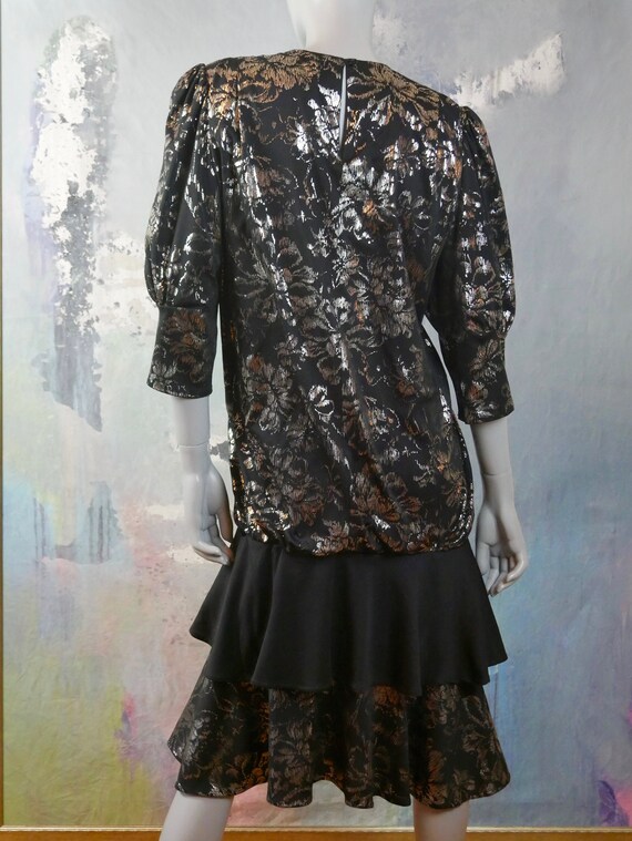 1980s Black and Silver Metallic Dress, European V… - image 5
