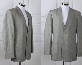 Gray Plaid Blazer, 90s Canadian Vintage Cotton Blend Jacket, Size 40 US