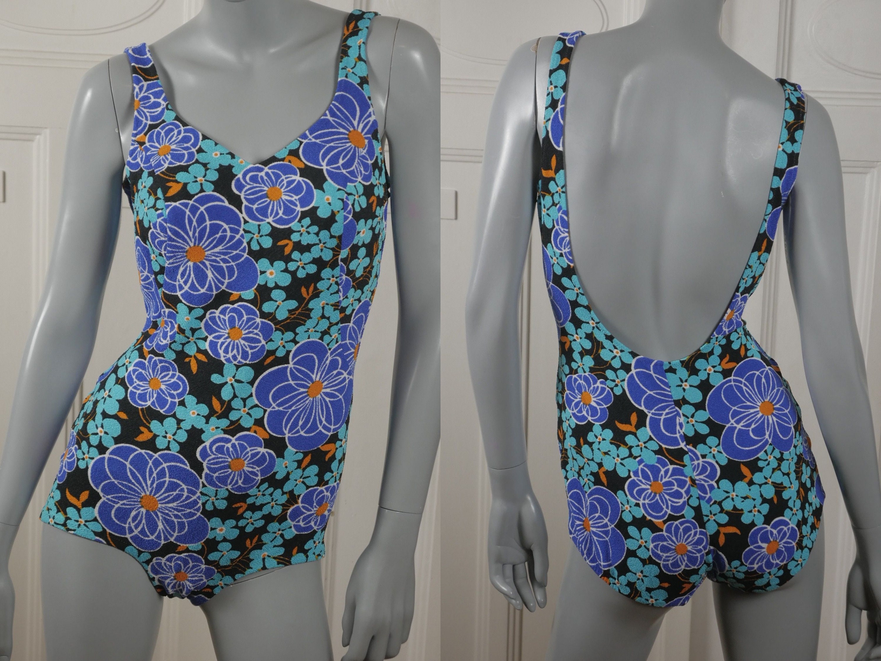 60s Swimsuit Romper Playsuit Pink Navy Built in Bra by Gabor so