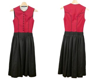 Size 2 Dirndl Dress, Red and Black Octoberfest Style Sleeveless Jumper, XS