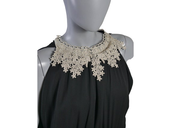 70s Vintage Long Black Sleeveless Dress with Lace… - image 5