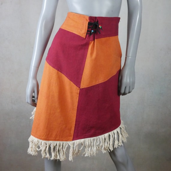 Asymmetrical Cotton Tweed Skirt, Orange and Red 8… - image 2