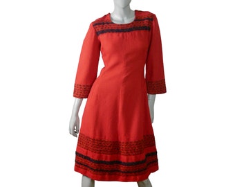 60s Vintage Wool Dress, Burnt Orange, Size Small, 6 US, 10 UK