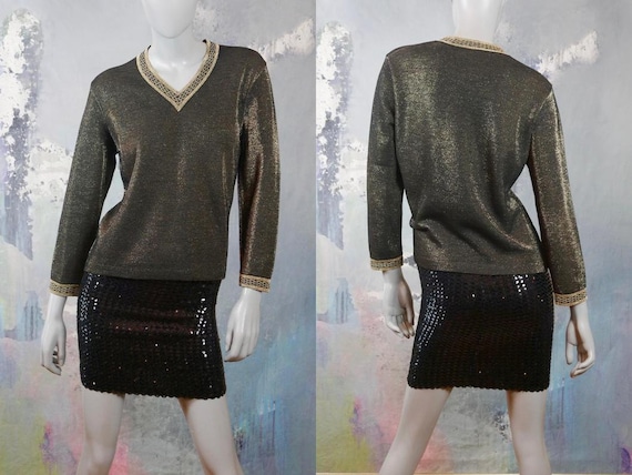 1960s Metallic Top, Black & Gold Wool and Lurex V