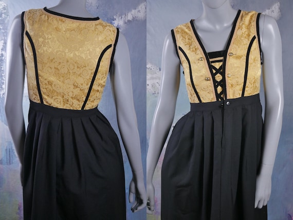 Black & Gold Dirndl Dress, Austrian Vintage Trach… - image 1