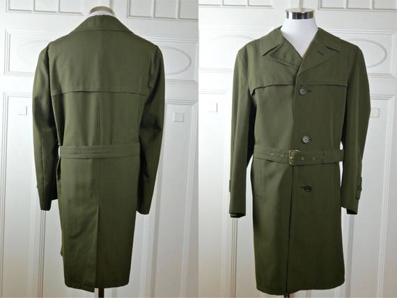 Trench Coat, Olive Drab Finnish Vintage Belted Men