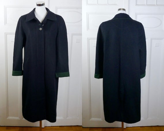 Navy Blue Wool Coat, 1990s Austrian Vintage Trach… - image 1