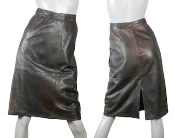 80s Vintage Leather Skirt, Soft Well-Worn Excellent Condition, Size Medium