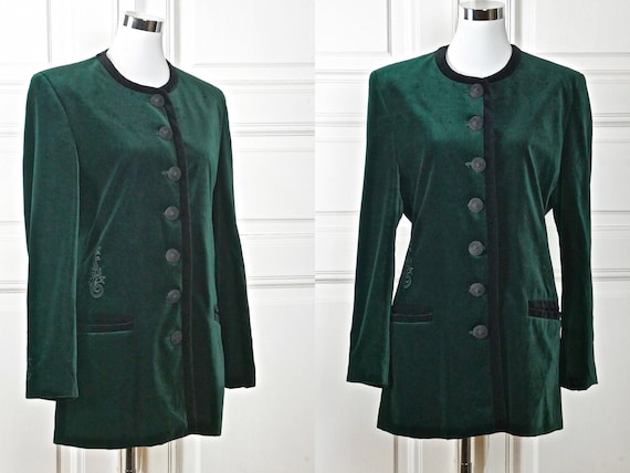 Austrian Vintage Green Velvet Blazer, Dark Emerald