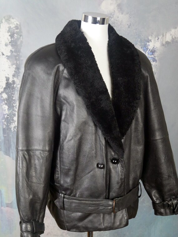 Vintage Black Leather Jacket, 1980s European Vint… - image 3