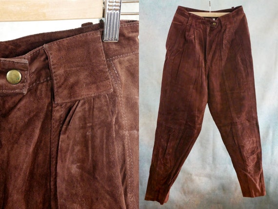 Suede Pants, Women's Size Small 4 USA, Russet Brown 90s Vintage