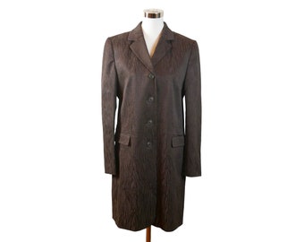 Long Brown Jacket, 90s European Vintage Lightweight Cotton Blend Coat, Size 10 USA, 14 UK