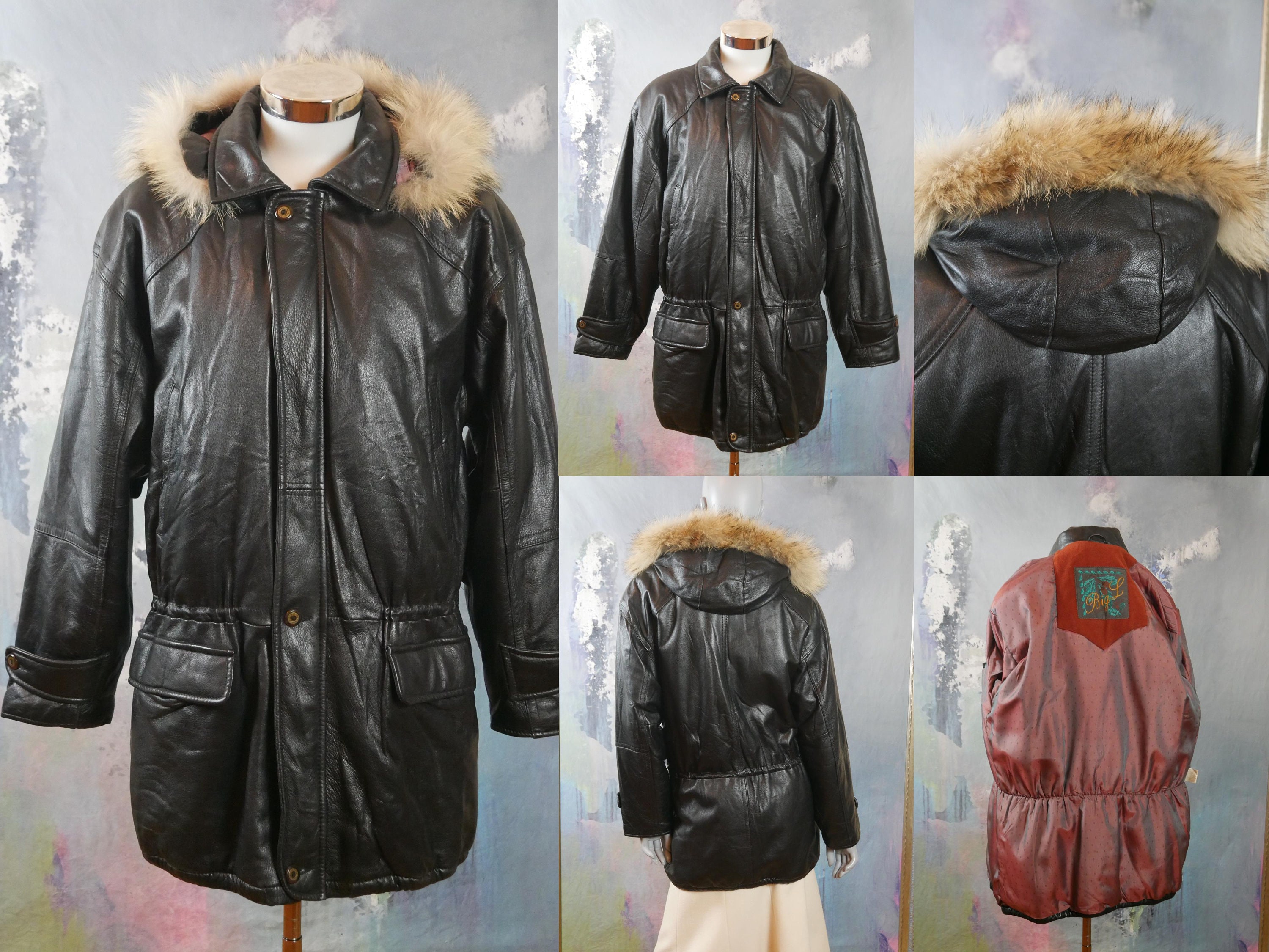 Vintage Black Leather Parka Jacket W Fox Fur Trimmed Hood - Etsy Canada