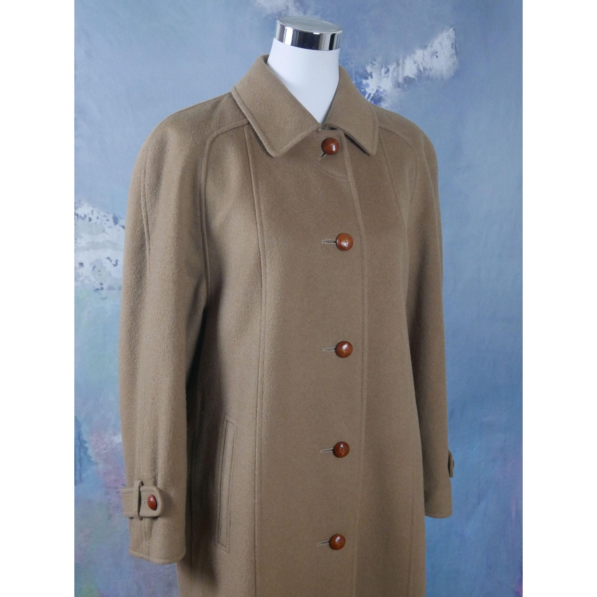 80s Vintage Loden Wool Coat, Camel Light Brown Color Austrian Long