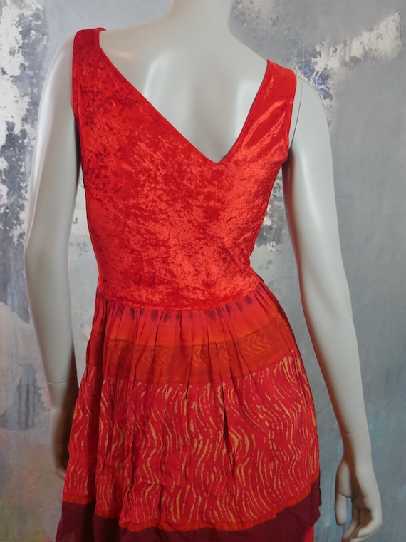 1990s Gypsy Dress, Burnt Orange Velvet Asymmetrical V… Gem