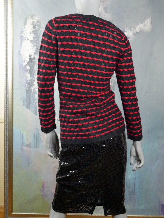 1970s Jantzen Knit Sweater, Red Black Horizontal … - image 2