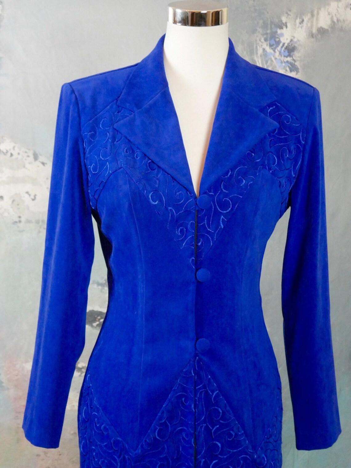 1990s Royal Blue Velour Blazer Canadian Vintage Elegant Long Etsy