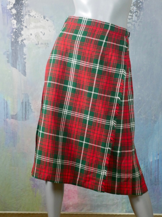 Kilt femme vintage britannique Red Dark Green White Tartan Plaid