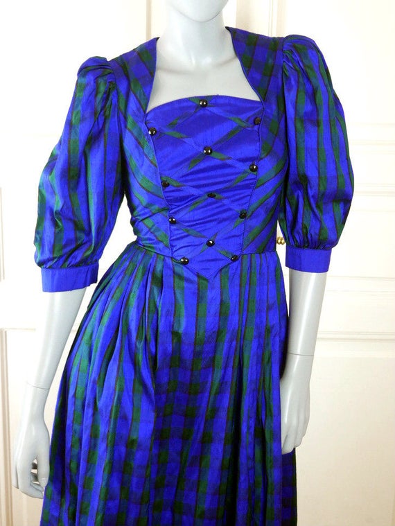 Austrian Vintage Silk Trachten Dress, Royal Blue … - image 1