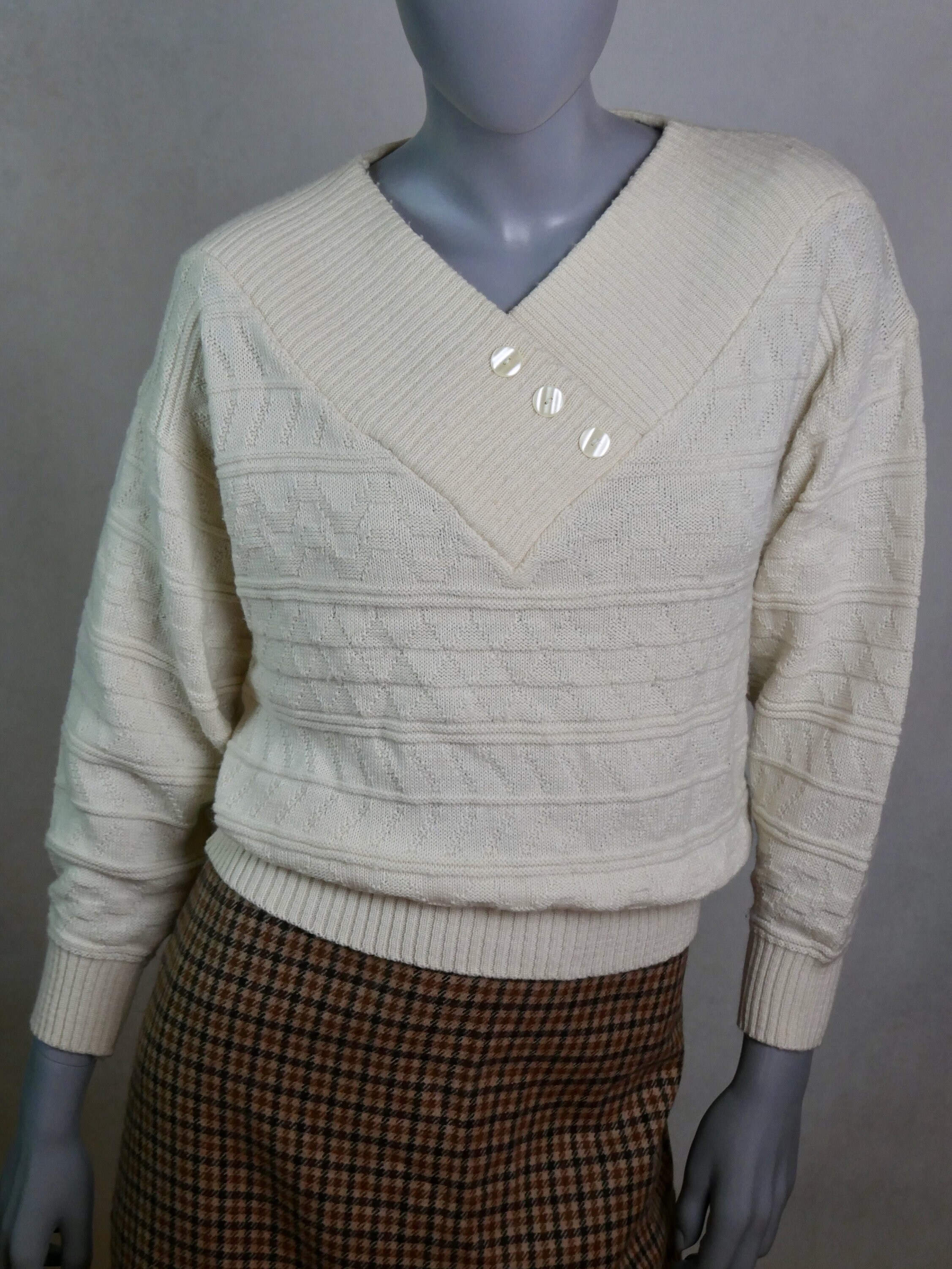 Cream Knit Top 1990s French Vintage Soft Wool Blend Pullover Etsy