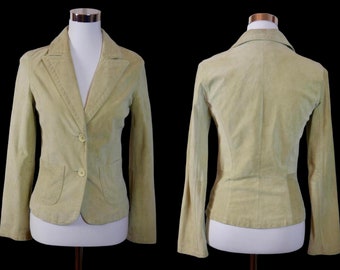 Cropped Suede Leather Jacket, 1990s European Vintage Pale Chartreuse Green