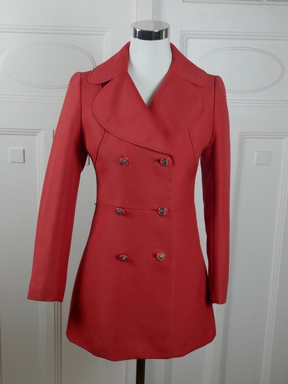 1970s Red Coat, Women's European Vintage Double-B… - image 3