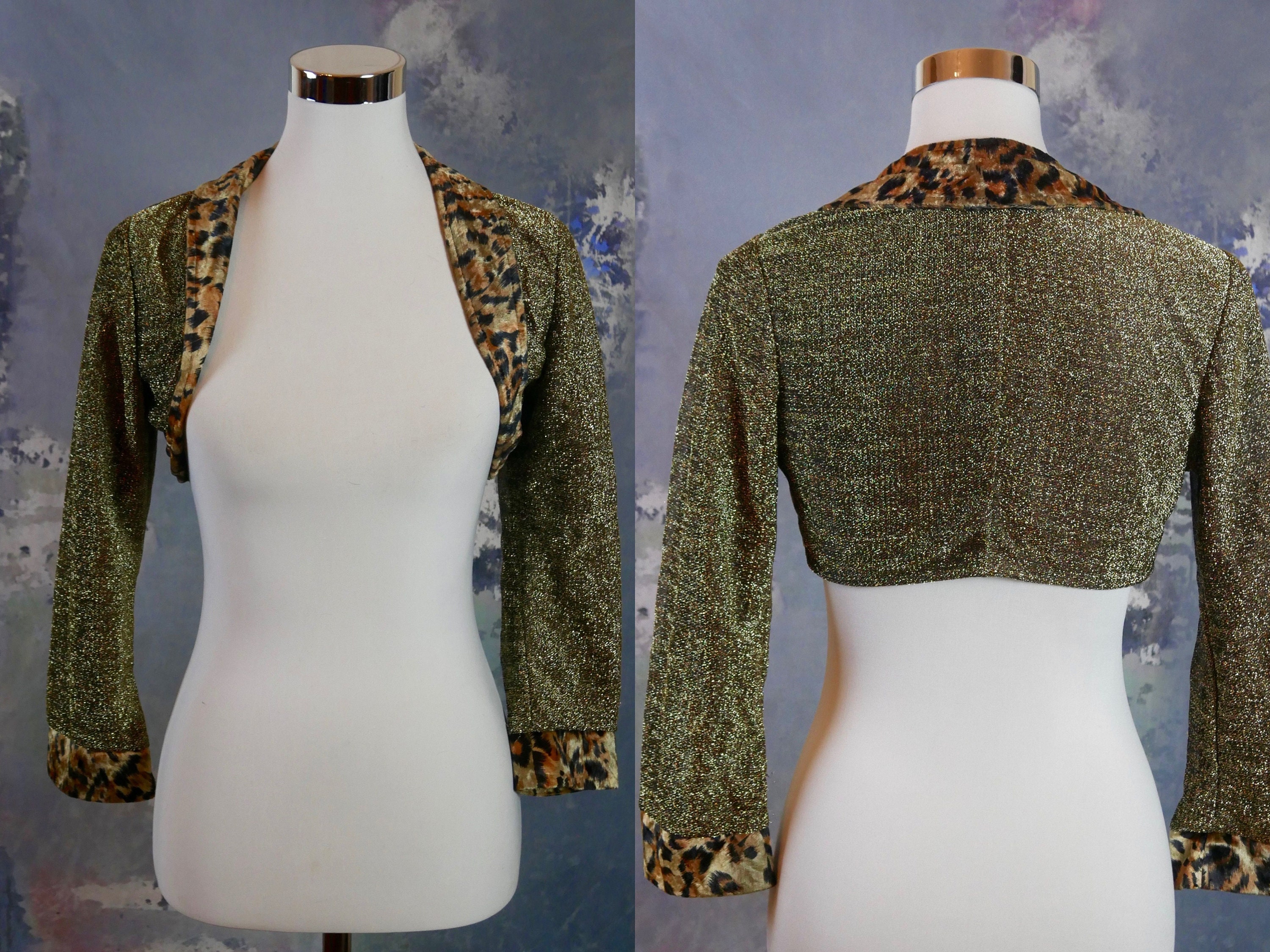 Metallic Gold Shrug with Leopard Print Velvet Shawl Collar and Etsy